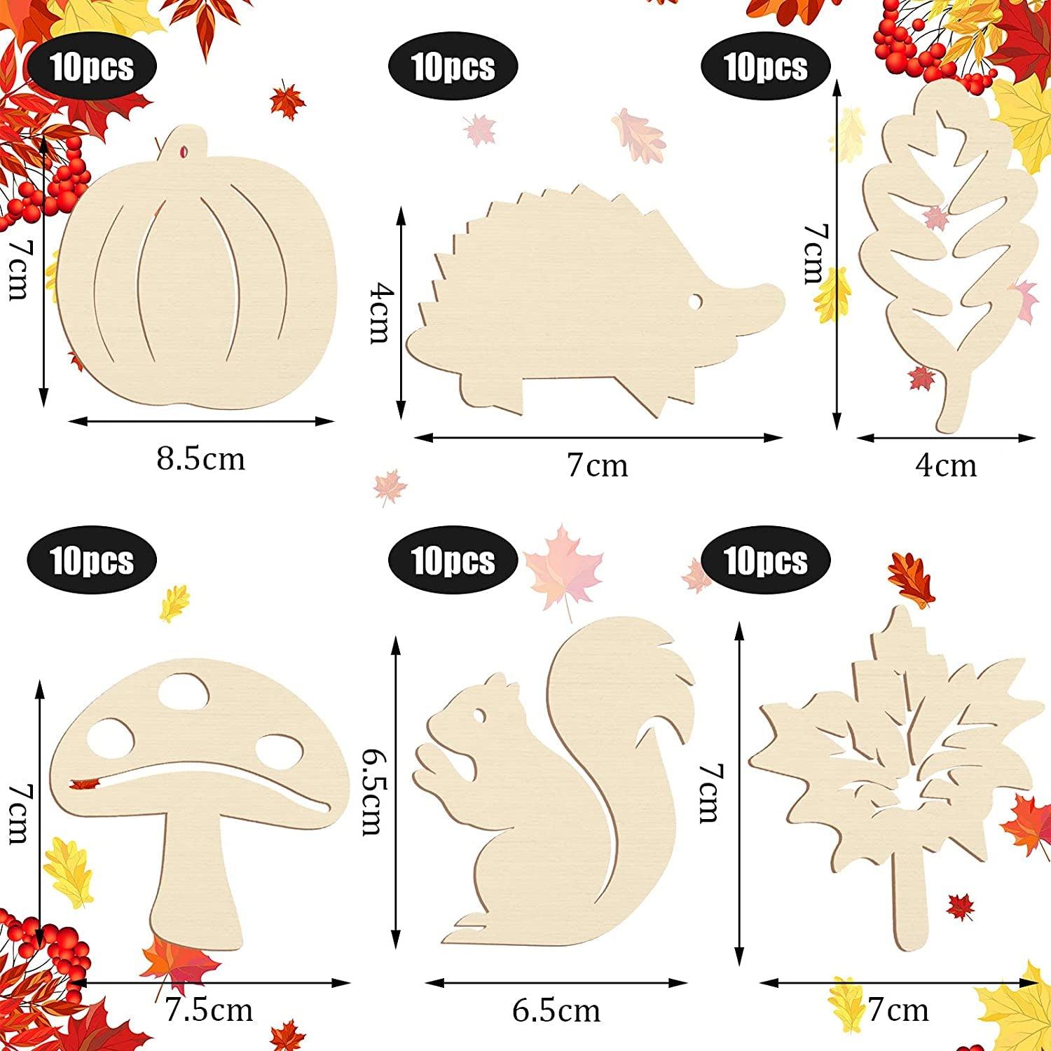 60 Pcs Fall Thanksgiving Unfinished Wooden Hollow Maple Leaves Pumpkin Mushrooms Wood Cutout Slices Craft DIY Decor - WoodArtSupply