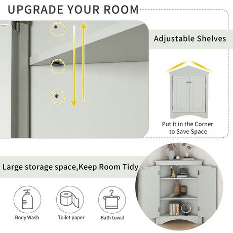 Triangle Bathroom Storage Cabinet With Adjustable Shelves, Freestanding Floor Cabinet For Home Kitchen HouseOfZazla