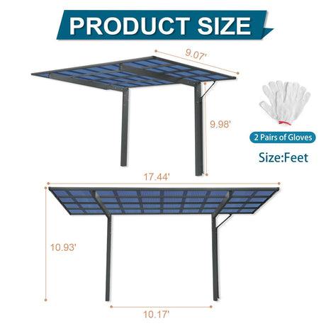 Outdoor Carport, Single Carport Aluminum Metal Frame And Polycarbonate Panels Car Port For Outdoor Driveway Car, Truck - Charcoal HouseOfZazla