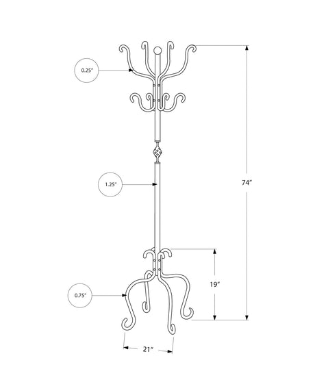 Coat Rack Hall Tree, Free Standing, 8 Hooks, Entryway, Transitional - Black HouseOfZazla