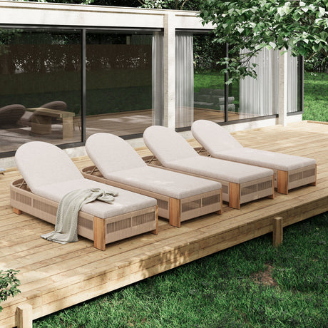 Outdoor Chaise Lounge Chair, Acacia Wood with Adjustable Backrest and Cushion HouseOfZazla