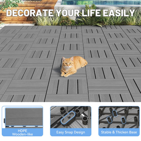 9 Pcs Interlocking Deck Tiles, 12" x 12" HDPE Outdoor Flooring HouseOfZazla