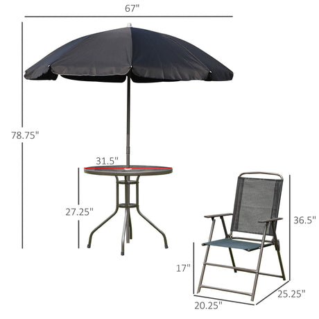 Outsunny - Patio Dining Set With Table Umbrella, Folding Chairs And Dining Table, Outdoor Patio Furniture Set HouseOfZazla