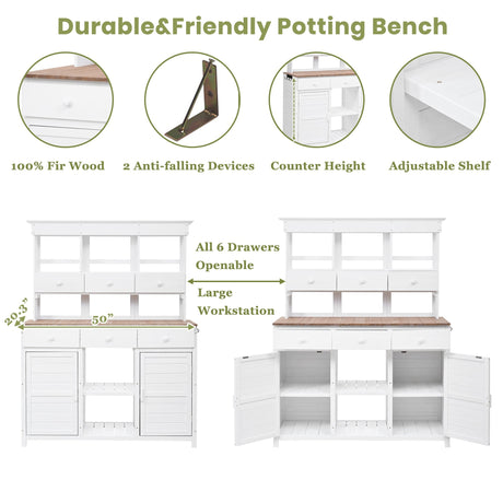 TOPMAX 65.7" Tall Garden Potting Bench Table with Hutch HouseOfZazla