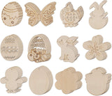 60PCS Easter Wood Cutouts Crafts Unfinished Ornaments DIY Bunny Decor Hanging Egg Shapes with Pen and Cords WoodArtSupply