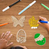 60PCS Easter Wood Cutouts Crafts Unfinished Ornaments DIY Bunny Decor Hanging Egg Shapes with Pen and Cords WoodArtSupply