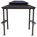 Kozyard 6’ x 8’ BBQ Hardtop Grill Gazebo, Outdoor Barbecue Gazebo with Double Galvanized Metal Roof, Aluminum BBQ Gazebo with 2 Side Shelves for Outdoor Grilling Station (Brown/Hardtop) Kozyard