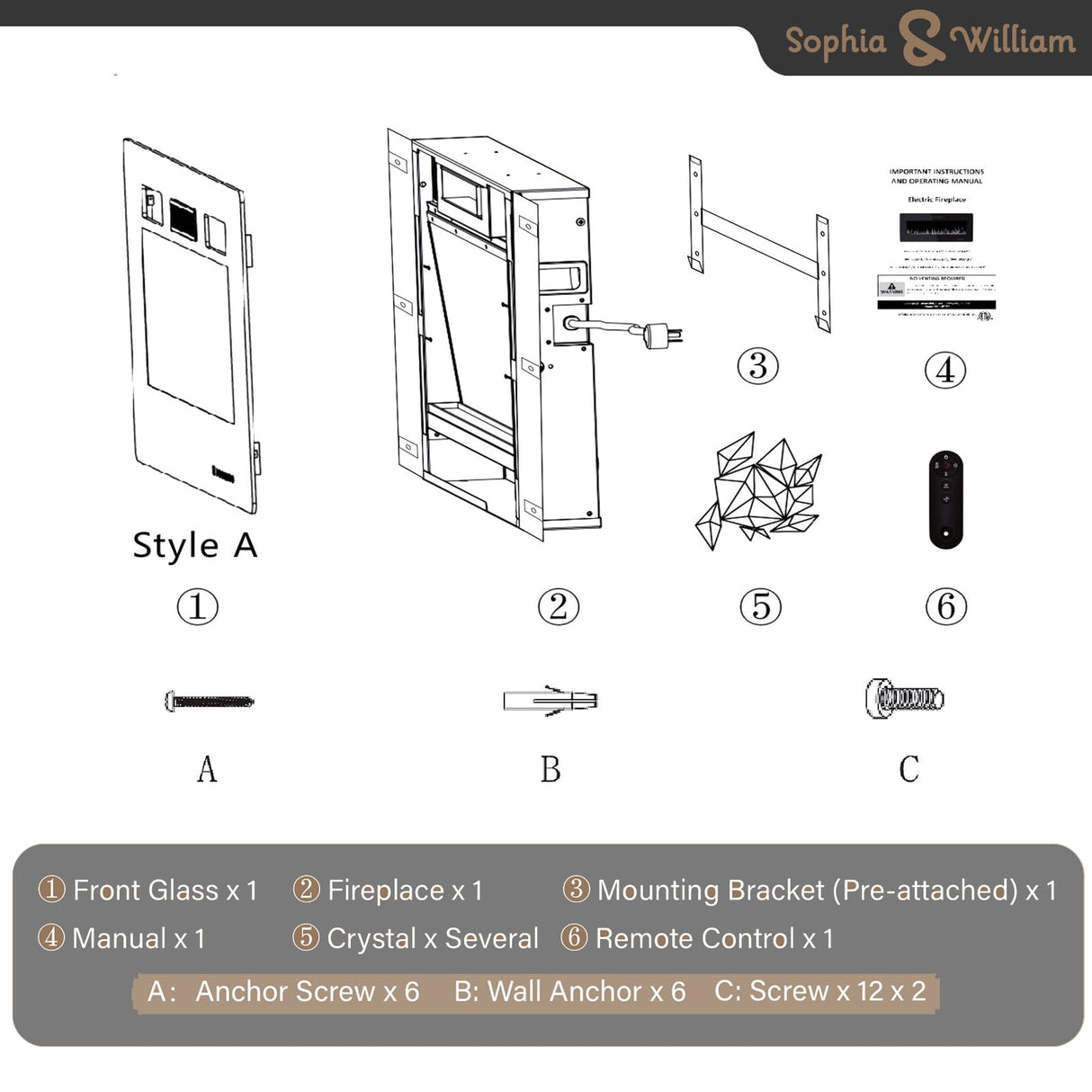 Sophia & William Electric Fireplace 72 Inch Wall Mounted & Recessed, Ultrathin 3.86" Electric Heater with Remote Control Touch Screen Noiseless, Fit for 2 x 4 & 2 x 6 Stud, Flame Color Adjustable Sophia & William