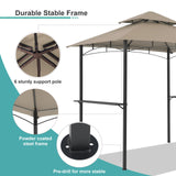 COBANA Grill Gazebo 8’x 5’ Outdoor Patio Backyard BBQ Grill Shelter Double Tiered Soft Canopy Top with Steel Frame and Bar Counters, Beige COBANA