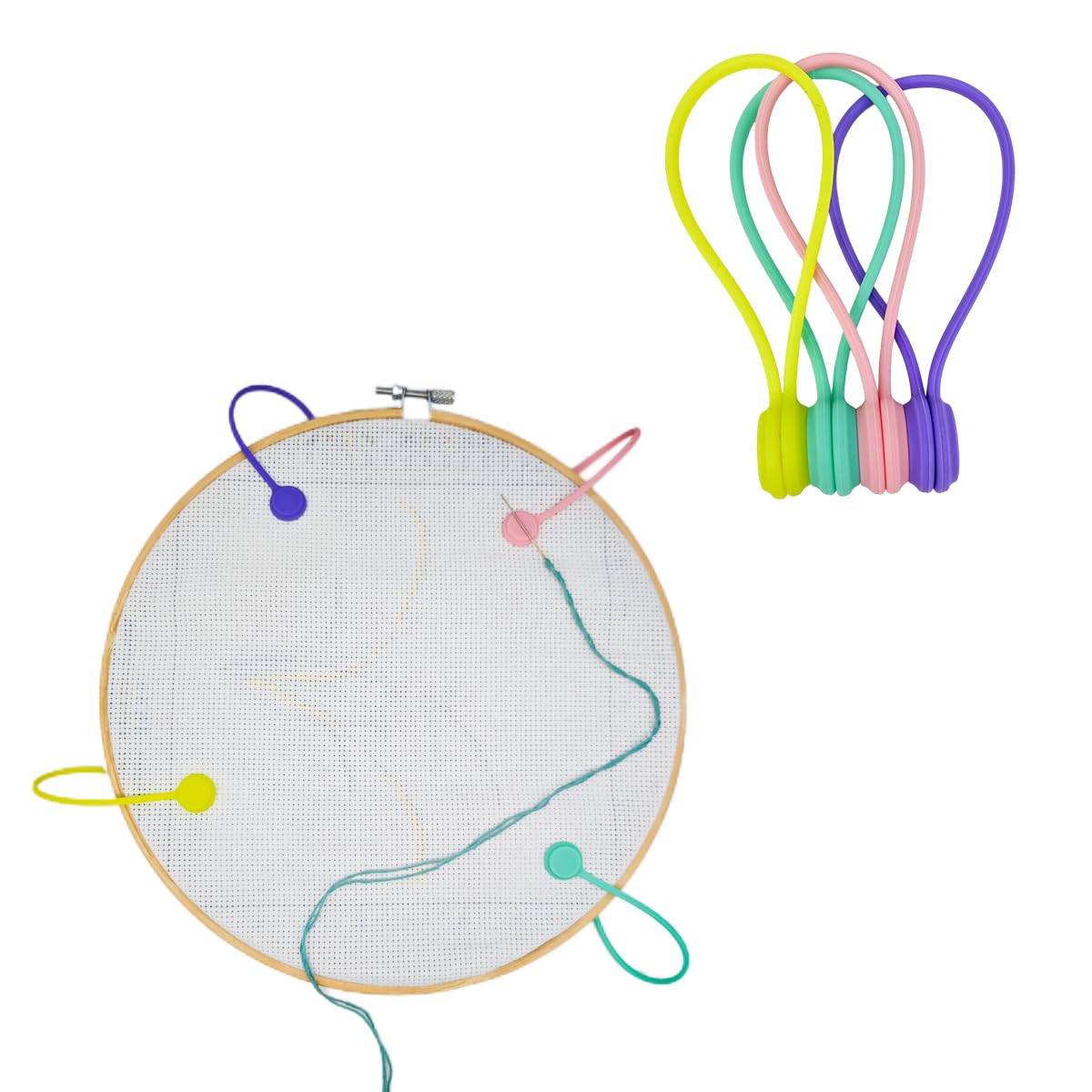 4 pcs Magnetic Needle Minders Silicone Fabric Clips, Macron Color Magnetic Needle Keeper Needle Nanny for Cross Stitch Embroidery Needlework Accessories Cross-Stitch Gift WoodArtSupply