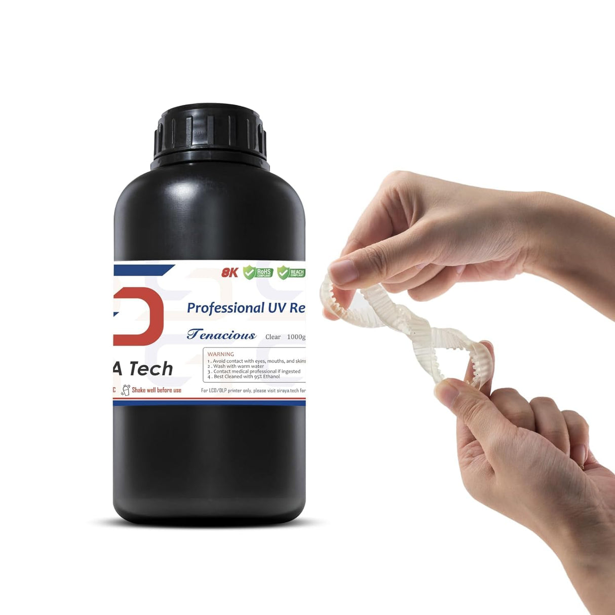 Siraya Tech Tenacious 3D Printer Resin Flexible 405nm UV-Curing Resin with High Impact Resistance Standard Photopolymer Resin for LCD DLP 3D Printing (1000g, Clear) Siraya Tech