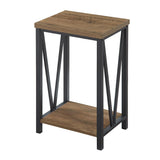 FOLUBAN Side Table with Storage Shelf, Rustic End Table for Living Room, Wood and Metal Nightstand for Bedroom, Oak FOLUBAN