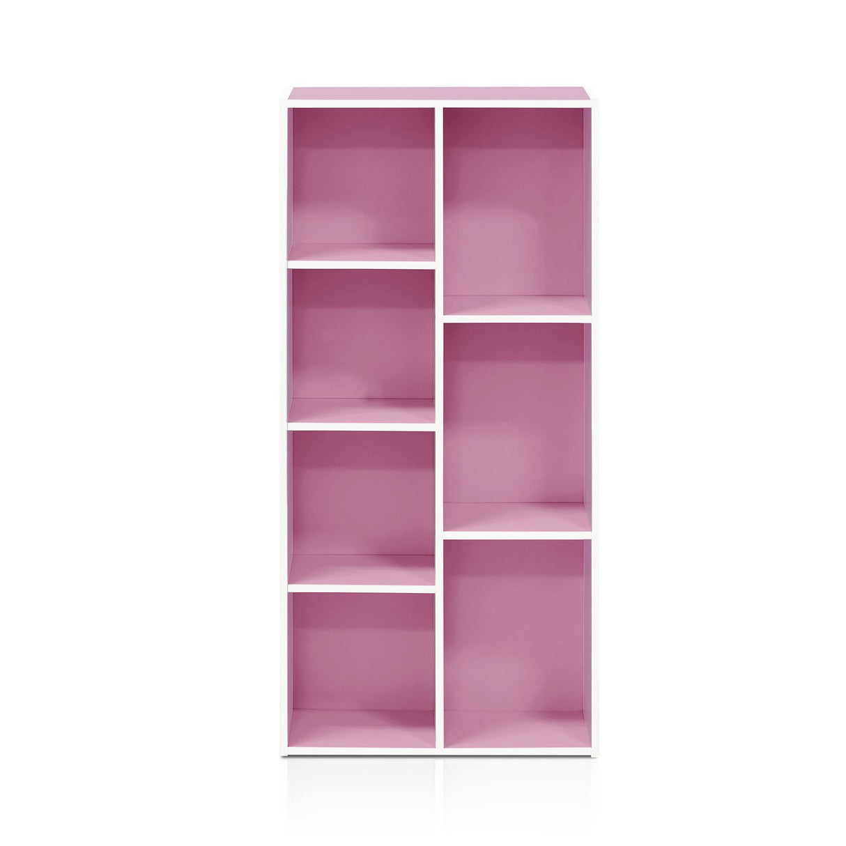 Furinno LUDER Book Shelf, 7-Cube Bookshelf, Bookcase, 9.4 x 19.5 x 41.7, for Living Room, Bedroom, Home Office, White/Pink Furinno