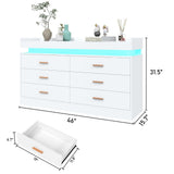 Hlivelood 6 Drawer Dresser with LED Light and Charging Station, Modern Chest of Drawers for Closet, Wide Drawer Organizer Cabinet for Bedroom, Living Room, Entryway, Hallway(6 Drawer White) Hlivelood