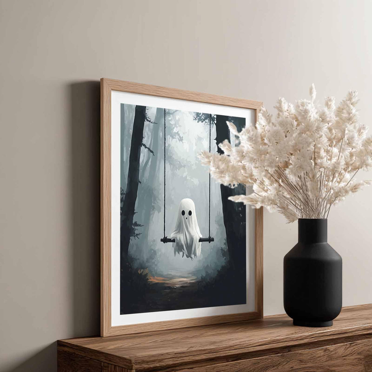 Ghost Sitting on Swing Paint by Numbers Kit for Adult, Halloween Paint by Number, Misty Forest Landscape Easy Acrylic DIY Oil Painting on Canvas for Gift Home Wall Decor(16x20inch, No Frame) Cawpom