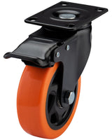 ASRINIEY Casters, 4" Caster Wheels，Casters Set of 4 Heavy Duty - Orange Polyurethane Castors, Top Plate Swivel Wheels, 4-Pack Industrial Casters with Brake, Locking Casters for Furniture and Workbench ASRINIEY