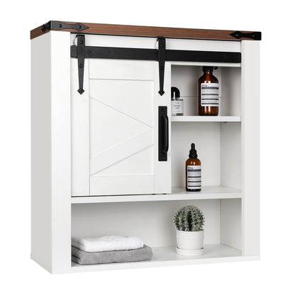 VOWNER Farmhouse Bathroom Wall Cabinet, Medicine Cabinet with Sliding Barn Door & Adjustable Shelf, Wood Wall Mounted Storage Cabinet for Kitchen Dining, Bathroom, Living Room, White - WoodArtSupply