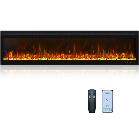 Oxhark Flame Linear Electric Fireplace 72 Inch, APP & Touch Screen & Remote Control, 13X13 Flame Color Combinations, Timer & Thermostat Fireplace Heater