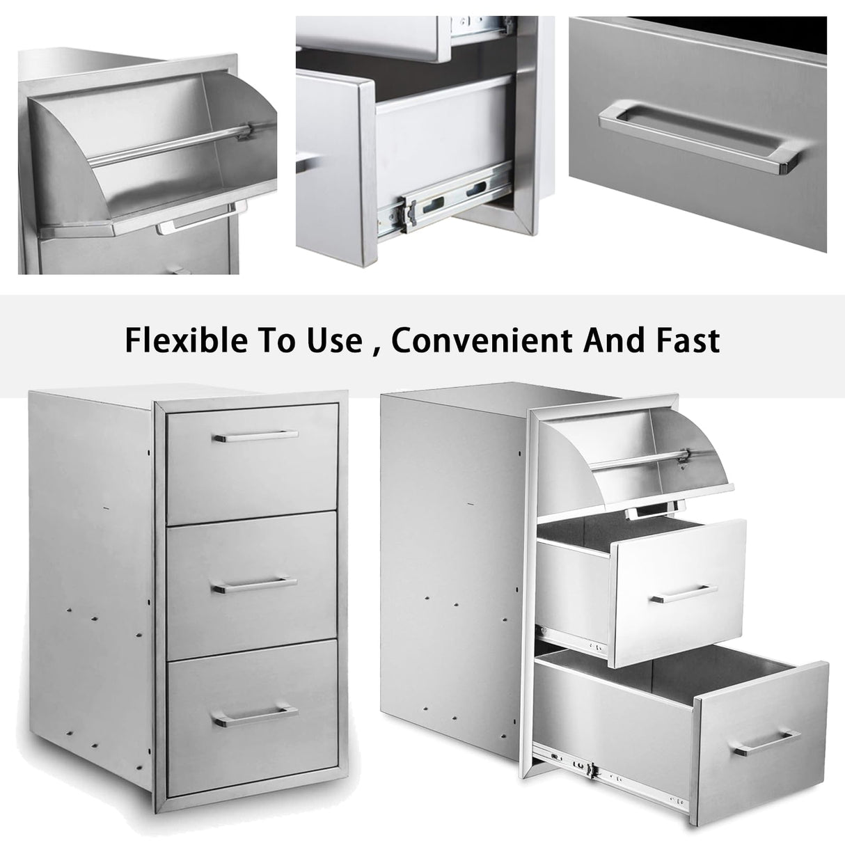 yuxiangBBQ Outdoor Kitchen Drawers Stainless Steel Double Drawer w/Paper Towel Holder Combo Works with Your Grilling or Prep Zones for Outdoor BBQ Island 17W-30H-21D inch yuxiangBBQ