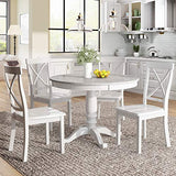 Merax Round Dining Table Set for 4, 5-Piece Faux Marble Kitchen Table Set with 4 Chairs, Farmhouse Table and Chairs Set for Kitchen, Dining Room, Small Space, White Merax