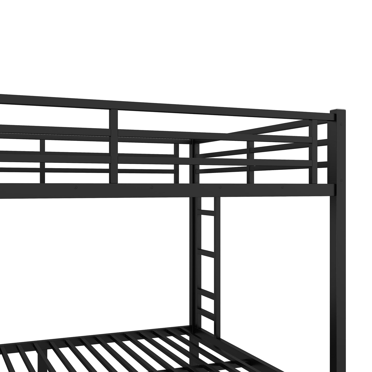 Queen Over Queen Bunk Bed with Ladders and Safe Guardrails, Metal Bunk Bed with Solid Construction, Space-Saving Heavy Duty Bunk Bed Frame for Kids, Teens, Adults, Noise Free, Black