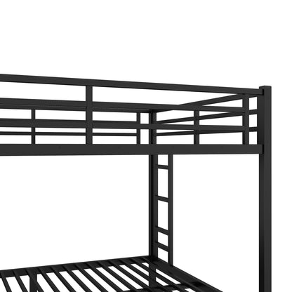 Queen Over Queen Bunk Bed with Ladders and Safe Guardrails, Metal Bunk Bed with Solid Construction, Space-Saving Heavy Duty Bunk Bed Frame for Kids, Teens, Adults, Noise Free, Black