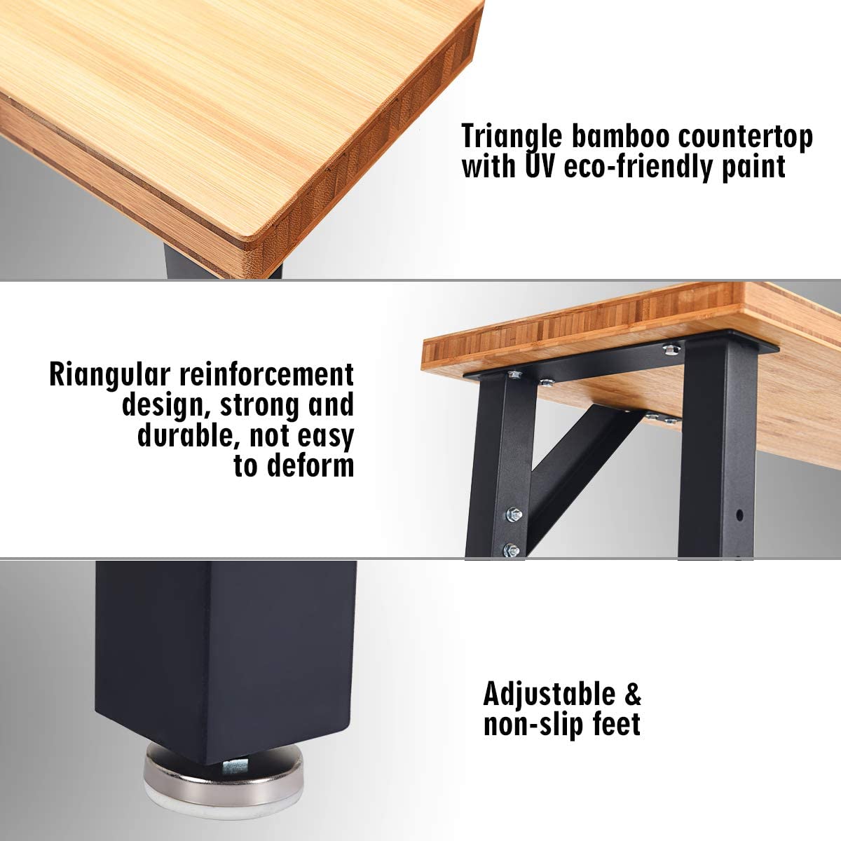 IRONMAX 65’’ Workbench with Bamboo Top, Heavy Duty Workstation w/Steel Frame & Adjustable Non-Slip Feet, 1500 LBS Load Capacity Work Bench Table for Home, Garage, Office - WoodArtSupply