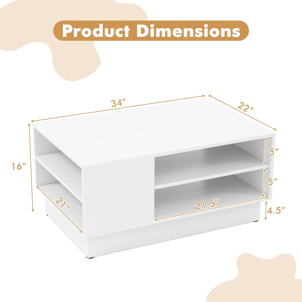 Giantex Coffee Table with Storage, Rectangle Accent Sofa Table with Shelf & Elevated Base, 2-Tier Modern Cocktail Table, Geometric Center Table for Living Room, Reception Room, Lounge, White Giantex