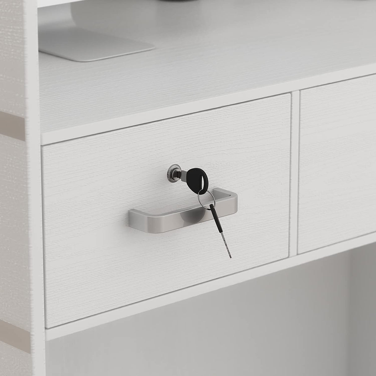 Homsee Modern Reception Desk with 3 Drawers, 1 Door Storage Cabinet & Hutch Shelf, Office Wooden Computer Desk, Writing Study Table PC Laptop Desk, White (47.3" L x 18.3" W x 43.3" H) Homsee