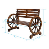 Outvita Wooden Garden Bench, Outdoor Rustic Wagon Wheel Bench with Armrest & Fir Construction for Garden Porch Backyard Patio Park, Seats 2 Person Carbonized Outvita
