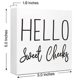 Funny Bathroom Wood Block Signs,Hello Sweet Cheeks Wooden Box Sign for Bathroom Shelf Toilet Restroom Home Tabletop Desk Decor,Rustic Bathroom Sign Decor LVQHI