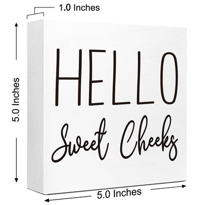 Funny Bathroom Wood Block Signs,Hello Sweet Cheeks Wooden Box Sign for Bathroom Shelf Toilet Restroom Home Tabletop Desk Decor,Rustic Bathroom Sign Decor - WoodArtSupply