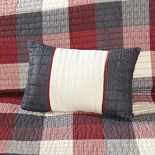 Madison Park Reversible Quilt Cabin Lifestyle Plaid Design - All Season, Breathable Coverlet Bedspread Bedding Set, Matching Shams, Full/Queen(90"x90"), Red 6 Piece Madison Park