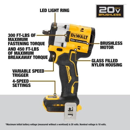 DEWALT ATOMIC 20V MAX* 3/8 in. Cordless Impact Wrench with Hog Ring Anvil (Tool Only) (DCF923B) - WoodArtSupply