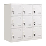 iCHENGGD Metal Locker 9 Door Storage Cabinet, Steel Storage Lockers for Employees, with Lock and Ventilation, Office School Gym Storage Organizer (White) iCHENGGD