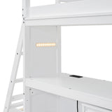 Versatile Twin Over Twin Bunk Bed with LED Light, USB Ports and Storage Solutions in White VilroCaz