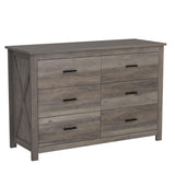 Vikiullf 6 Drawer Dresser - Farmhouse Dressers for Bedroom, Wooden Double Dresser, Storage Dressers Organizer for Bedroom, Living Room, Hallway, Entryway, Horizontal Dresser, Grey Vikiullf