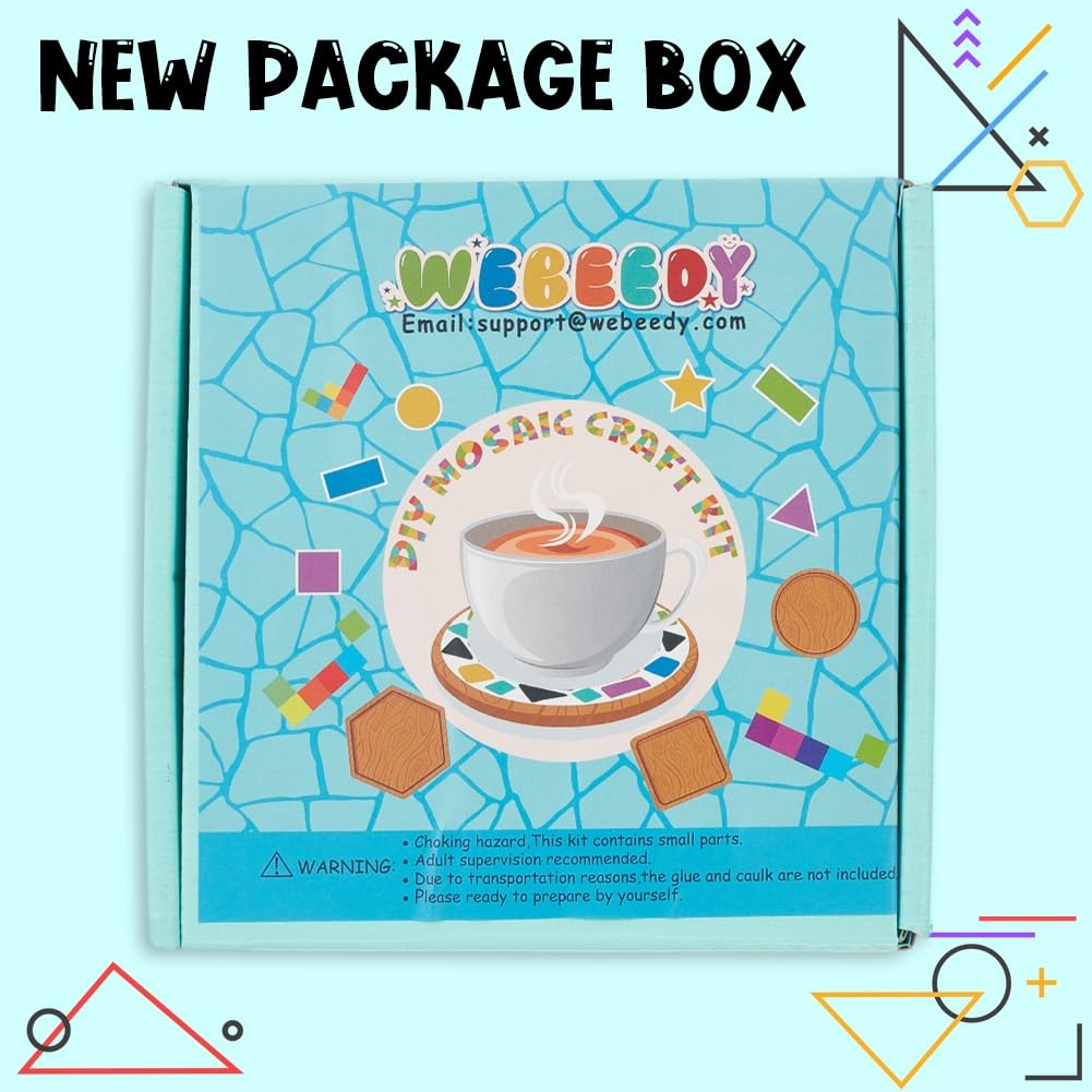 WEBEEDY 3 Styles DIY Mosaic Craft Kit Easy to Make DIY Flower Mosaic Bamboo Coasters Kits for Adults Beginner, Green Glass Mosaic Tiles with Blank Base Tray for Handmade Art Home Decor WEBEEDY