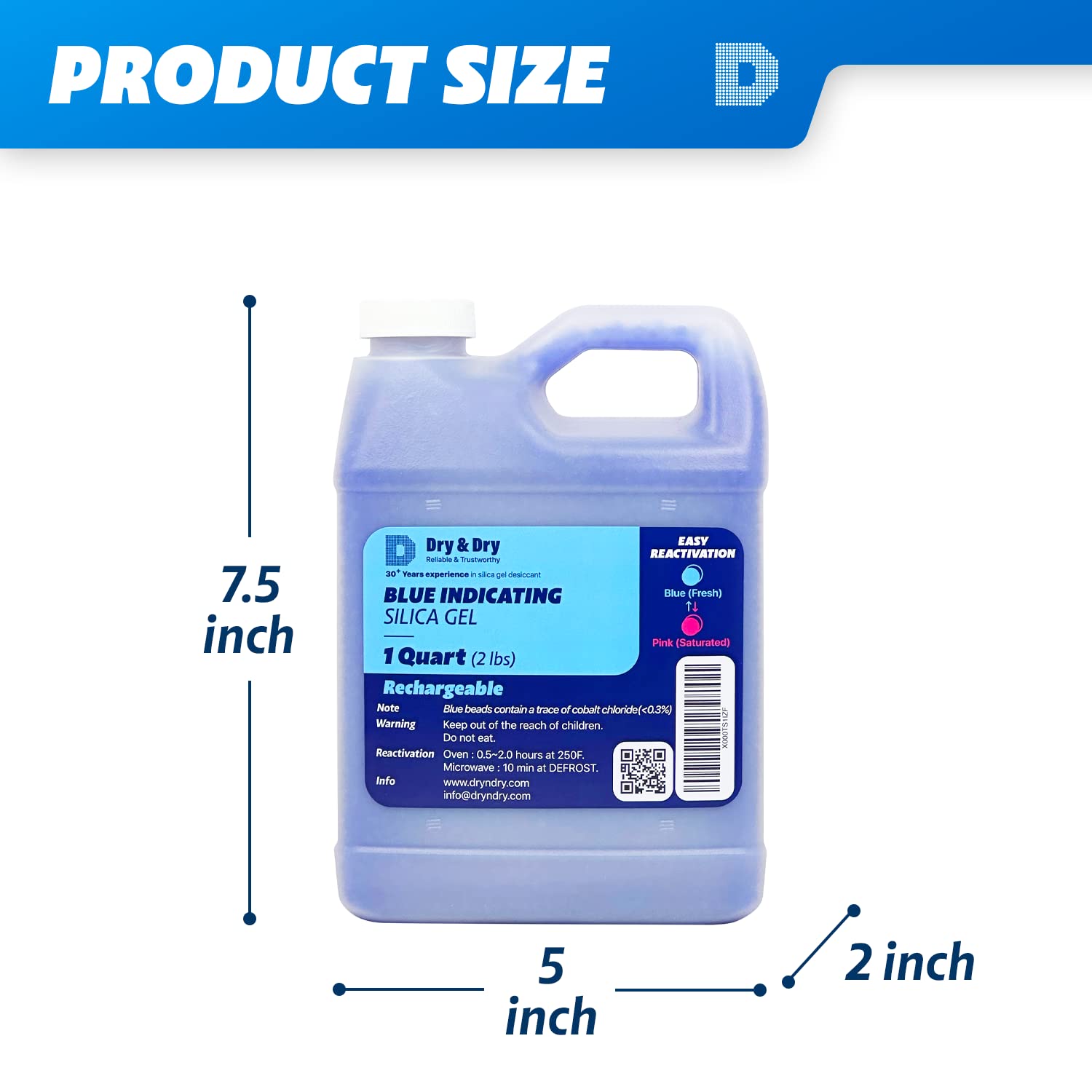 Dry & Dry [2 LBS] Blue Indicating Silica Gel Beads Desiccants (Industry Standard 3-5 mm) - Reusable Desiccant Beads Silica Beads(Blue to Pink) - WoodArtSupply