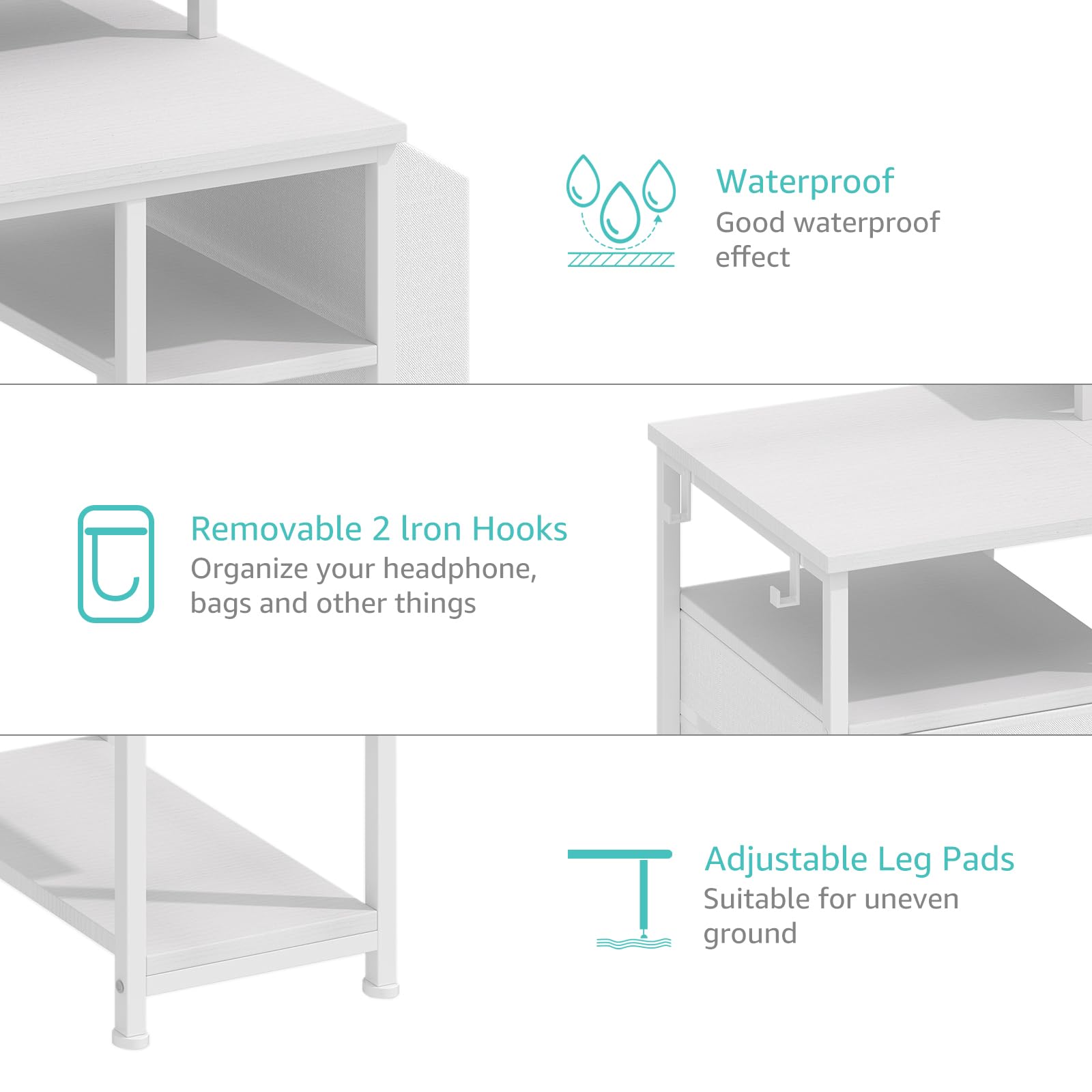 Lufeiya White Computer Desk with File Drawers Cabinet, 55 Inch Home Office Desk with Monitor Stand Shelves, Writing Study Gaming Desks with Led Light Power Outlets for Bedroom, White - WoodArtSupply