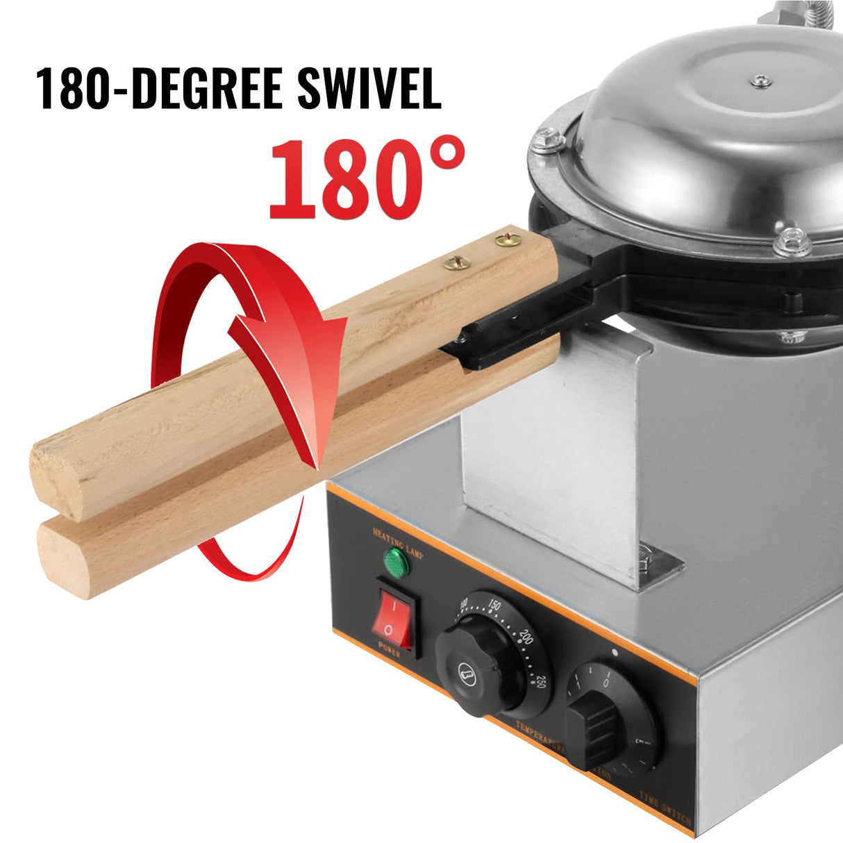VEVOR Commercial Bubble Waffle Maker, 1400W Egg Bubble Puff Iron w/ 180° Rotatable 2 Pans & Wooden Handles, Stainless Steel Baker w/Non-Stick Teflon Coating, 50-250℃/122-482℉ Adjustable VEVOR