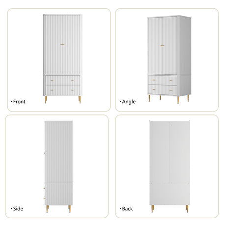 HLR Armoire Wardrobe Closet with Drawers, 72" Tall Modern Bedroom Armoire with Hanging Rod, Large freestanding Wooden Wardrobe Cabinet for Bedroom, Cloak Room (White) HLR