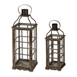 Glitzhome Farmhouse Oversized Wood Metal Lanterns Decorative Hanging Candle Lanterns Set of 2, Black (No Glass) Glitzhome