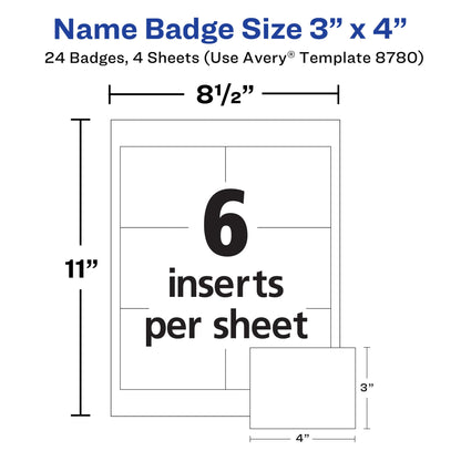 Avery Customizable Name Badges with Magnets, 3" x 4", Clear Name Tag Holders with White Printable Inserts, 24 Magnetic Name Badges (8780)