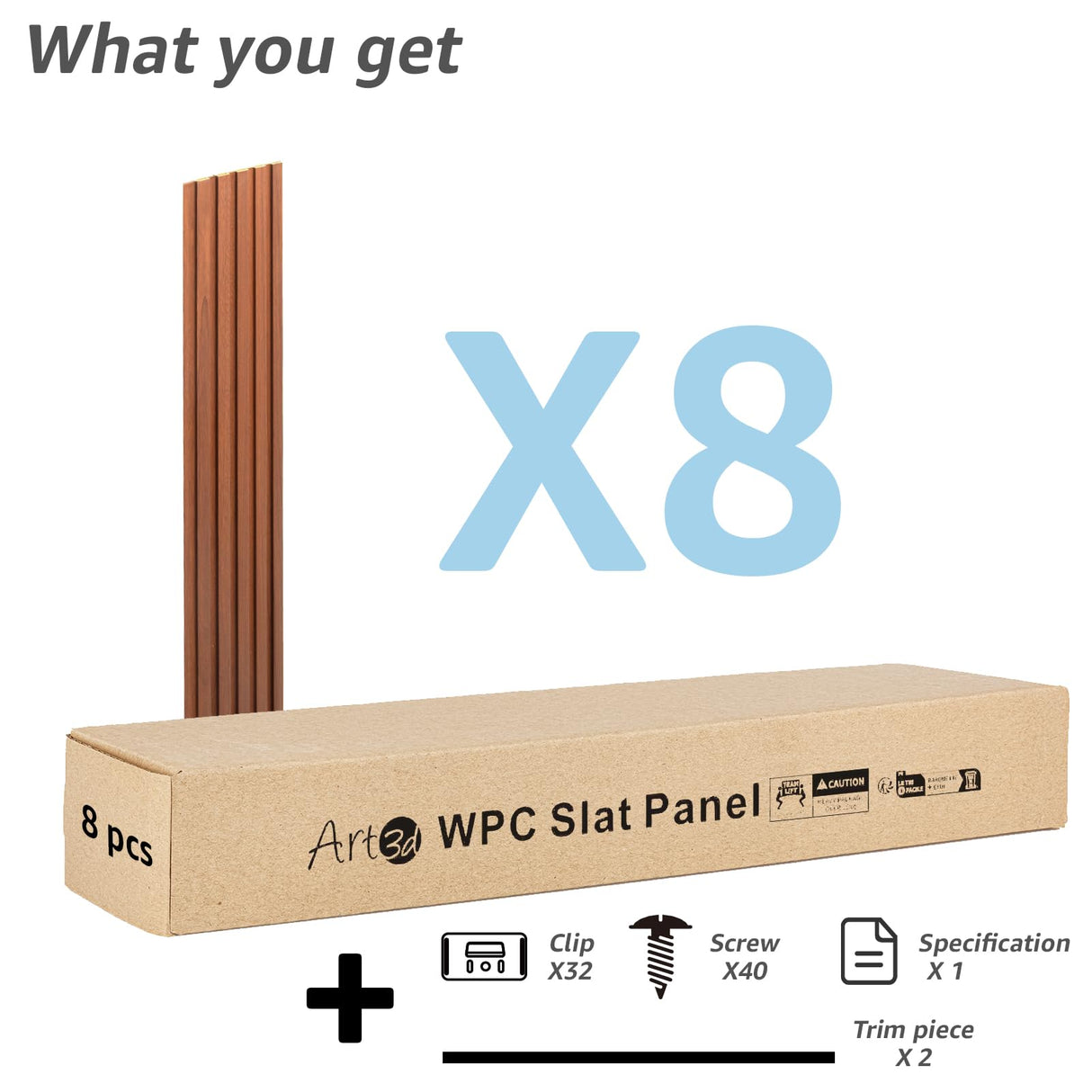 Art3d WPC Slat Wall Panels, 8-Pack 108 x 6 Inch 3D Wall Accents for Interior Wall Decor, Living Room, Bedroom, Teak Art3d