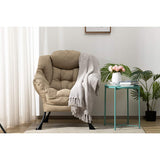 HollyHOME Modern Fabric Large Lazy Chair, Accent Oversized Comfy Reading Chair, Thick Padded Cozy Lounge Chair with Armrest, Leisure Sofa Chair for Living Room, Bedroom, Dorm, Coffee&White HollyHOME