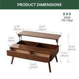 100% Solid Oak Wood Coffee Table, Lift Top Walnut Coffee Table with Drawers and Hidden Compartments, Rectangular Coffee Tables with Storage for Living Room Home Decor (39.37" L x 21.65" W x 25.59" H) Vadisun