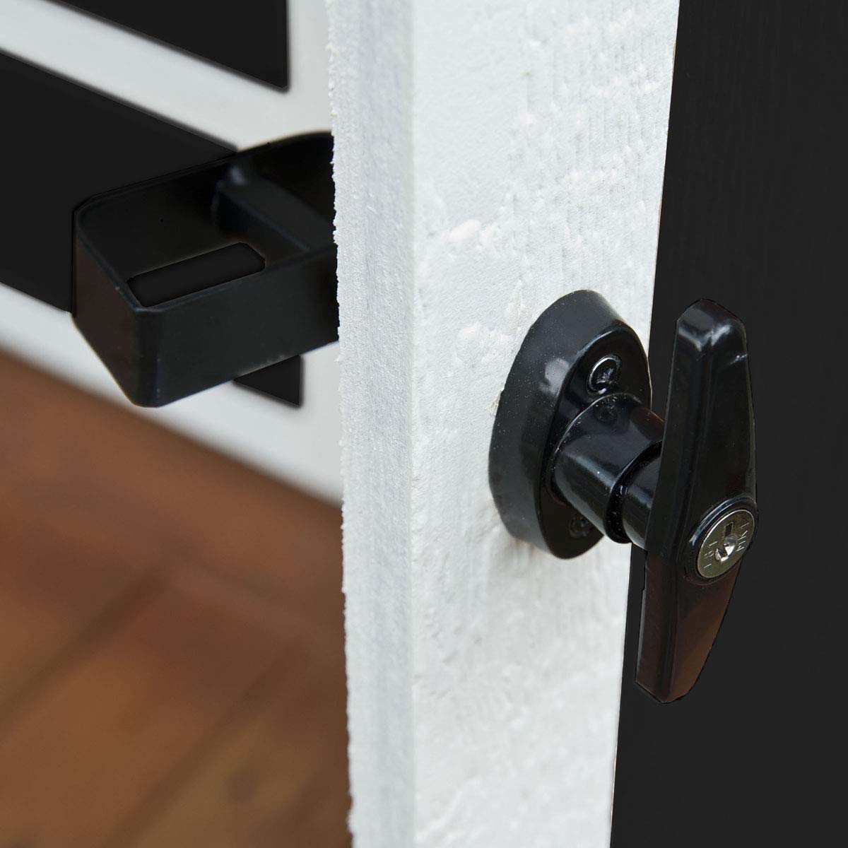QANVEE Shed Door Latch T-Handle Lock Kit with 4 Keys,Storage Barn Shed Door Hardware Lock Set 4½" and 5½" Stem QANVEE