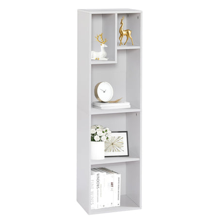VECELO 4-Tier Bookcase, Modern Storage Cabinet with Height Difference Shelves for Standard Textbooks, 5 Cubes, Vertical or Horizontal, Easy Assembly, Pearl White VECELO