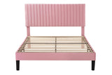 Allewie Full Bed Frame, Velvet Upholstered Platform Bed with Adjustable Vertical Channel Tufted Headboard, Mattress Foundation with Strong Wooden Slats, Box Spring Optional, Easy Assembly, Pink Allewie